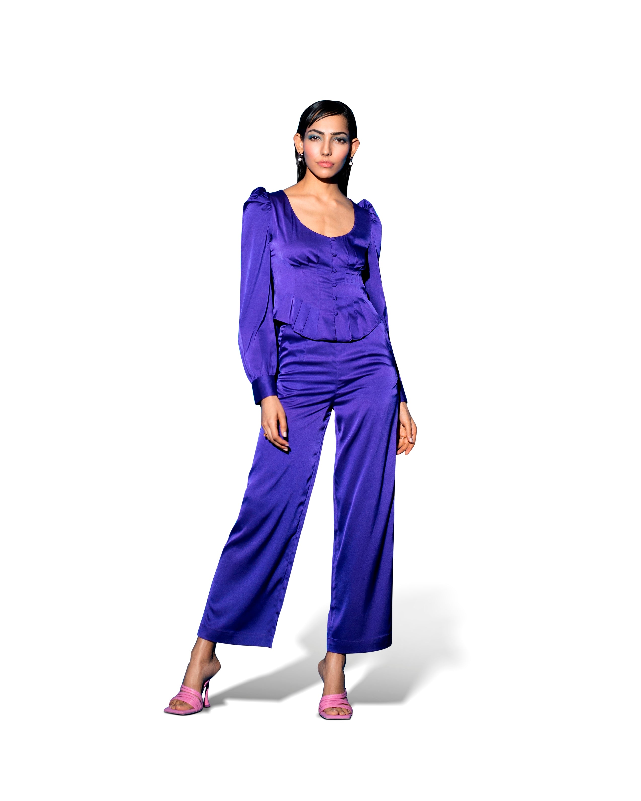 Melange Satin Top Purple