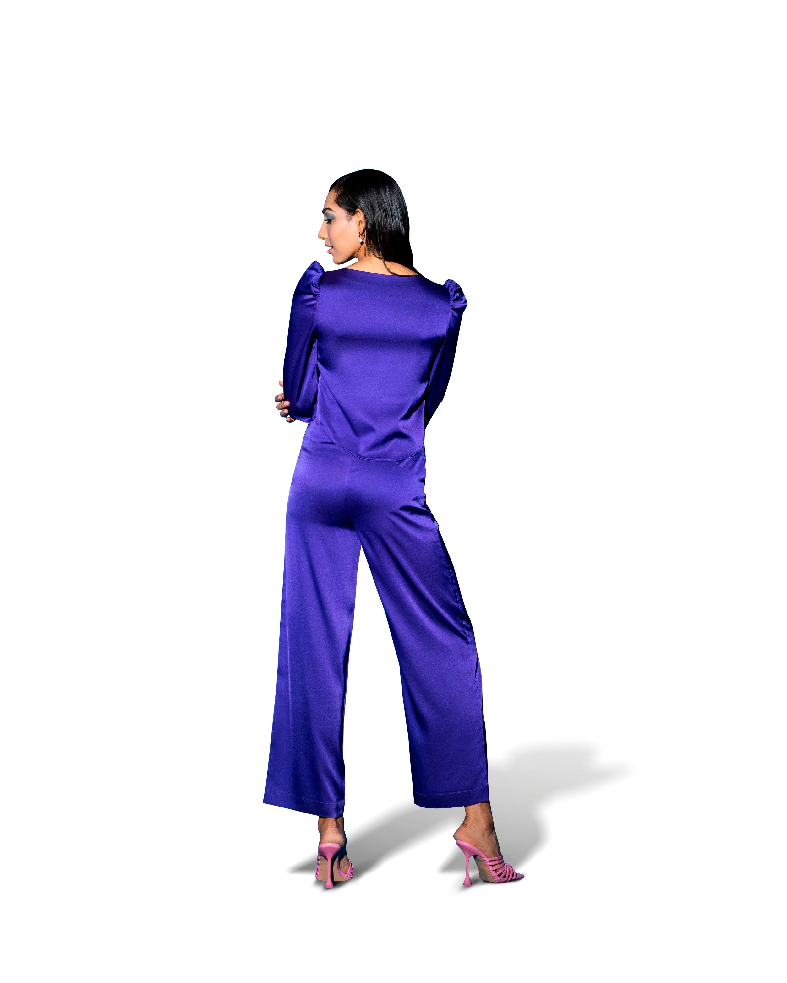 Melange Satin Top Purple